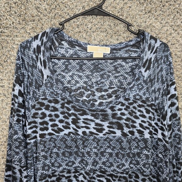 Michael Kors‎ Top Womens Plus 3X Blue Animal Print Long Sleeve Sheer Scoop Neck - Picture 4 of 7